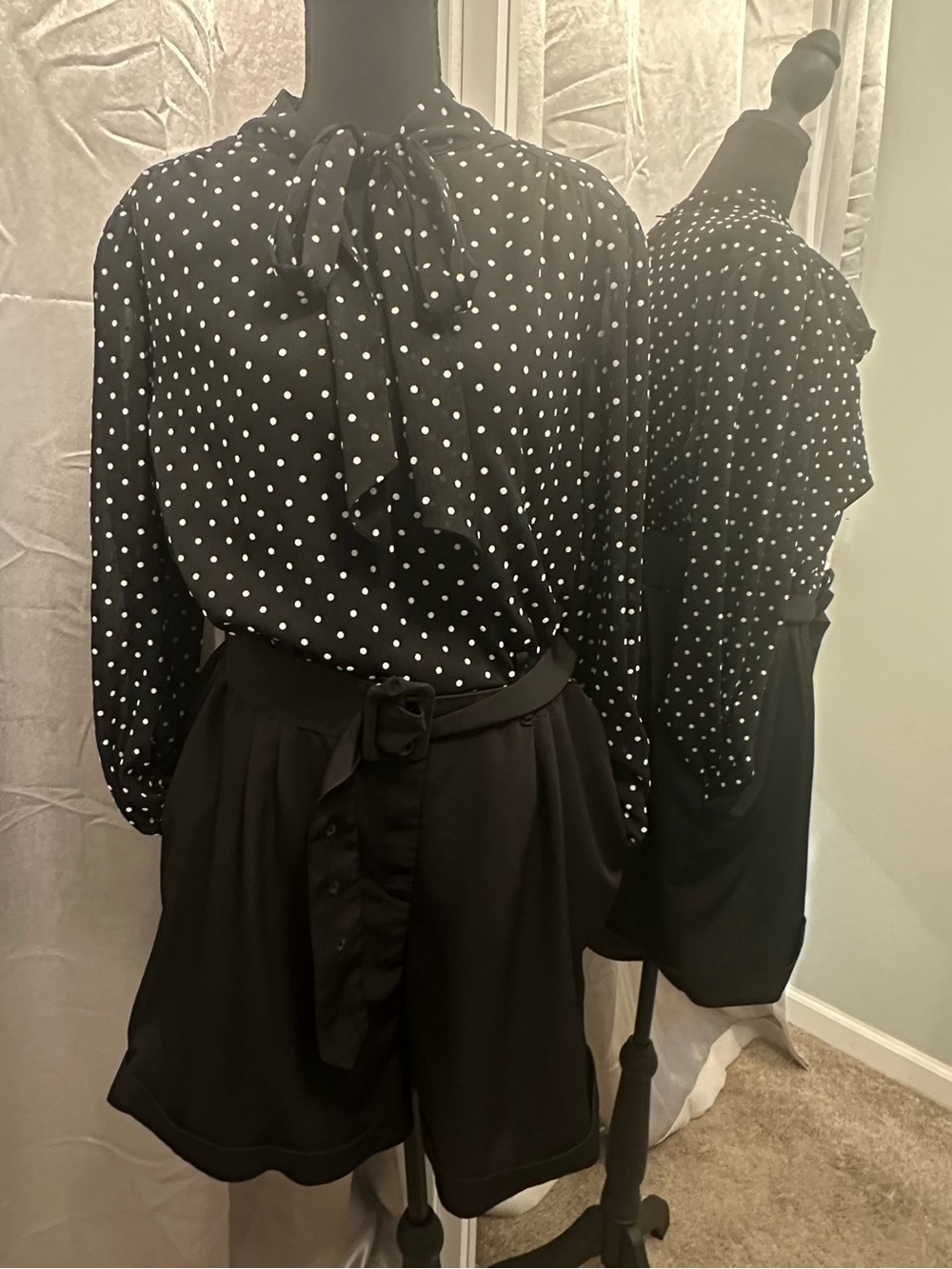 Express Black Polka Dot Tie-Neck Blouse